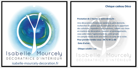 Chèque cadeau pour Noël, anniversaires, fête des mères... Isabelle Mourcely, décoratrice UFDI; Isabelle Mourcely, décoratrice UFDI, Coaching déco, conseil en décoration Tours-Chinon