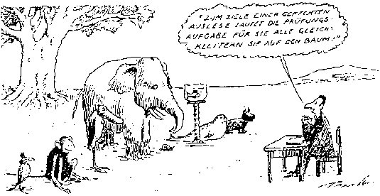 Hans Traxler, Chancengleichheit, in: Michael Klant , [Hrsg.] , Schul-Spott : Karikaturen aus 2500 Jahren Pädagogik ,Fackelträger, Hannover 1983, ...