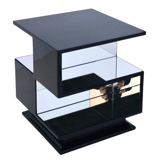 Original black lacquered Art Déco side table or coffee table with mirrors.