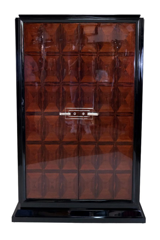 Black Art Déco clothing cabinet with interior and mirrors. Original, France around 1930.