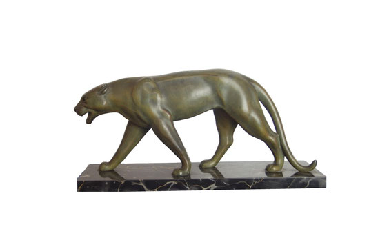 Art Déco panther bronze on a marble base