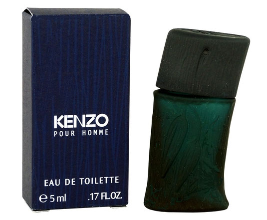 KENZO POUR HOMME - EAU DE TOILETTE 5 ML - FLACON EN VERRE AVEC NERVURES ET FEUILLES EN RELIEF