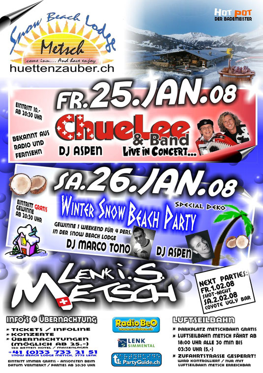 Metsch Winter Snow Beach Lodge, DJ Aspen, Party Lenk