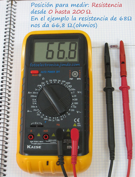 Selector to measure resistance from 0 to 200 Ohms. In example 68 Ohm resistor is actually 66.8 Ohms