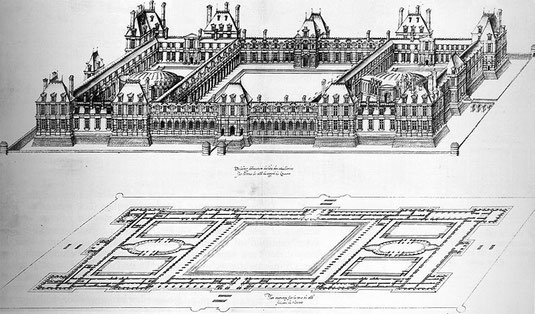 Plan des Tuileries par Jacques Ier Androuet du Cerceau.Source Jean-Pierre Babelon: Châteaux de France au siècle de la renaissance. Flammarion, Paris 1989 