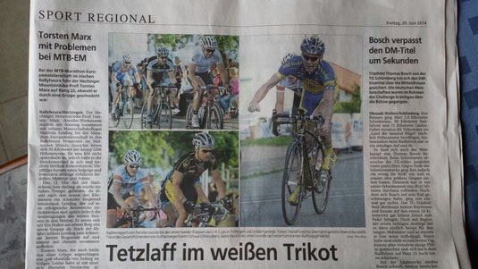Die Presse berichtet großformatig über den Tagessieg von "Tetze" vom BIKE Market Team
