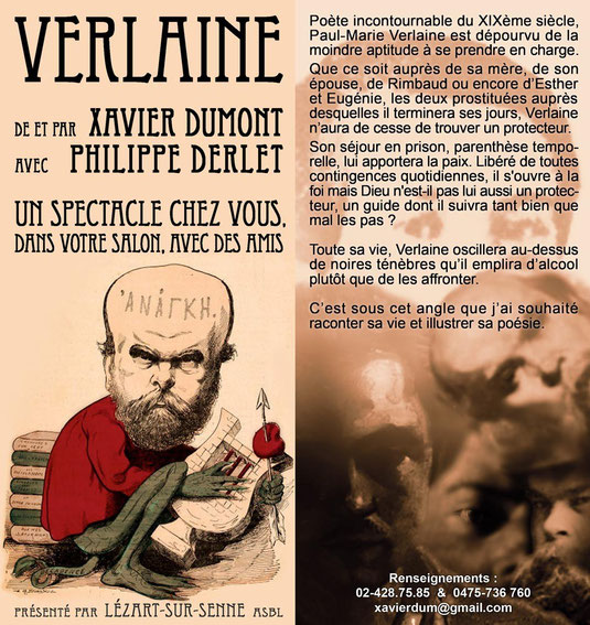 Papillon de présentation de "Verlaine", côté pile : la face de Verlaine, côté face : côté sombre de Verlaine (dimensions réelles : 10 x 21 cm)