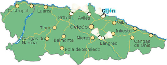 Mapa representativo de las ciudades donde se practica este deporte