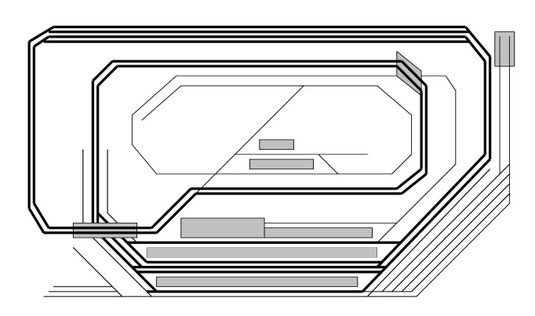 Schematische Erweiterung des Gleisplanes. Masse 3 m x 1,2 m. Stand: 2015-01-03