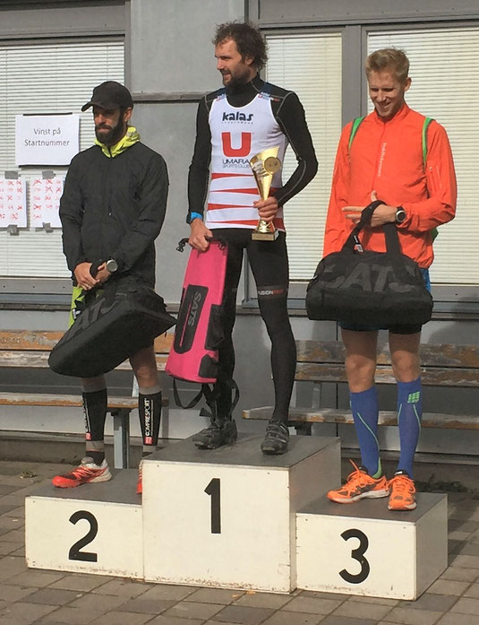 2016: Vinnarna i klassen Herrar 21,5km. 1'a Fredrick Bäckson, 2'a Patrik Lindegårdh, 3'a Johan Bornhall
