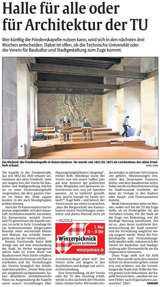 Verein für Baukultur und Stadtgestaltung Kaiserslautern e. V. - Friedenskapelle