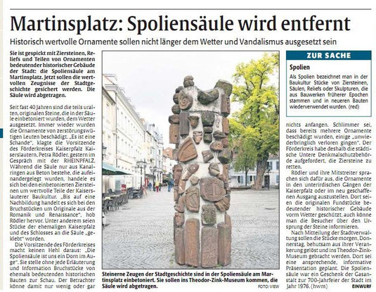 Verein für Baukultur und Stadtgestaltung Kaiserslautern e. V. - Spoliensäule 1