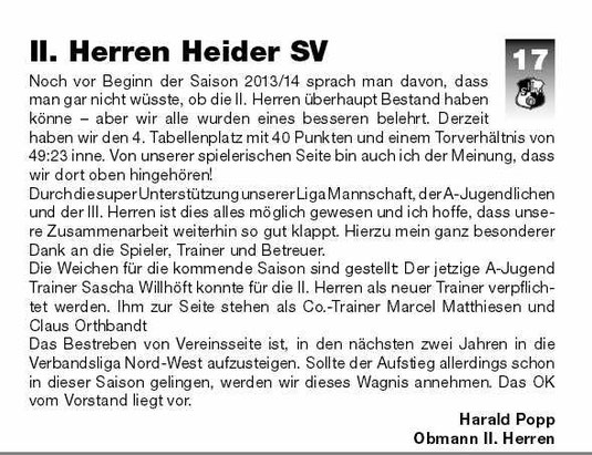 Aus dem Stadionblatt vom 17. April 2014