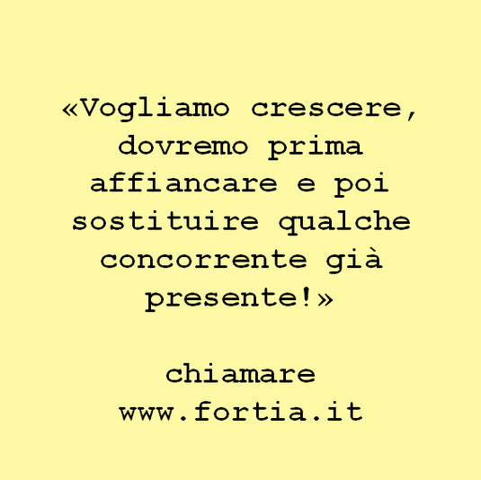 «Vogliamo crescere, dovremo prima affiancare e poi sostituire qualche concorrente già presente!»  chiamare www.fortia.it