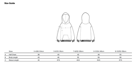 Größentabelle für Schobbelsche Kinder Hoodie – passende Größen nach Körpergröße und Alter
