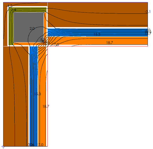 Calcolo numerico di un ponte termico d'angolo effettuato mediante software Therm