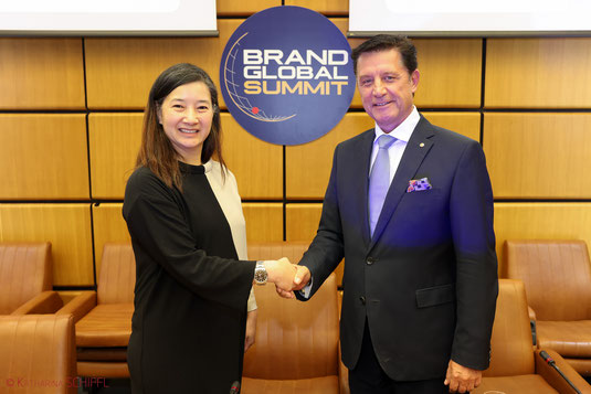 fltr. Ana Paula Nishio de Sousa, Incoming Chief of the Division of Digital Transformation and AI Strategies at UNIDO, Gerhard Hrebicek, President of the European Brand Institute