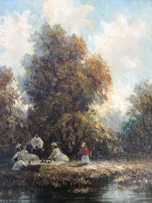 Ludwig Sohler, München. Ölbild Picknick im park von der Collage Gallery Speyer