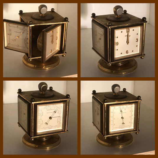 Viereckige drehbare Imhof Stil Tischuhr mit Uhr, Hygrometer, Barometer und Temperaturanzeige. Foto: www.collage-gallery.de