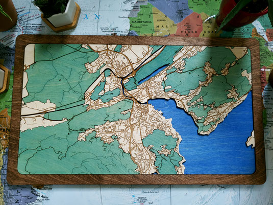 Luzern 3D Design Wood Map Karte aus Holz Stadtkarte gelasert Holzkarte Retro Deko Geschenk