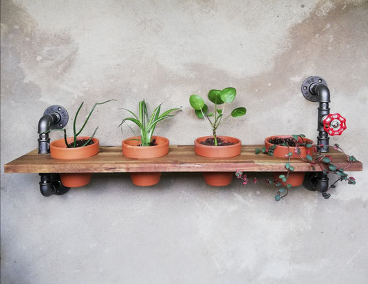 Vintage Blumentopfhalter Wandregal Urban Jungle Pflanzendisplay Display für Pflanzen Wandregal aus Rohren im Industrial Style