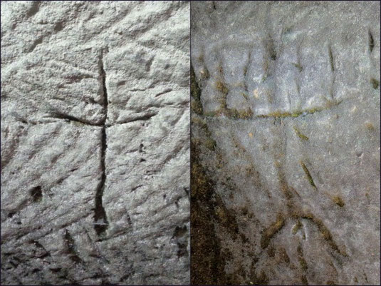 Cross and Seven-Branched Menorah found in Israeli cave. Photo courtesy of Israel Antiquities Authority.