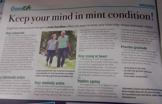 Linda Hamilton column on tips for positive ageing.