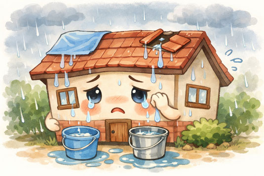 雨漏りが完全に直っていないので外壁塗装はしない方が良いお家のイメージイラスト