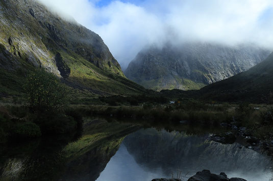Fiordland National Park, Neuseeland, Straße, Milford Sound, Berge, Spiegelung