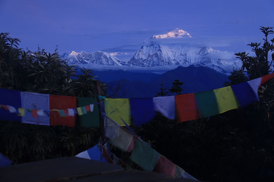 Dhaulagiri, Poon Hill, viewpoint, sunrise at Poon Hill, Trekking in Nepal, Poon Hill Trek, prayer flags