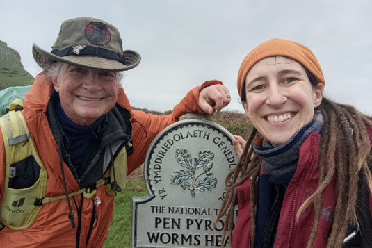 Sarah and Rand at Worm's Head, hiking in Wales, trails in Wales, tidal island, walking on sea bed