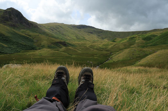 Coast to Coast hike England, Lake District, mountain peak, hiking boots