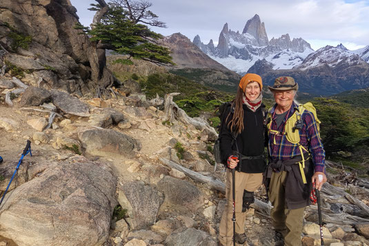 Sarah and Rand are hiking the Laguna de Los Tres trail in Patagonia, Fitz Roy, view, Patagonia's hardest day hike