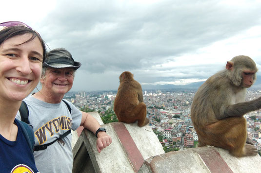 Kathmandu overlook, Swayambhunath Stupa, monkeys, Kathmandu travel, Nepal trip, Sarah Bauer