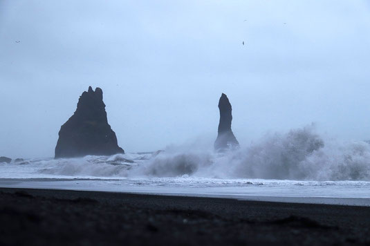 Huge waves at Reynisfjara beach, sneaker waves, dangerous beaches, Iceland