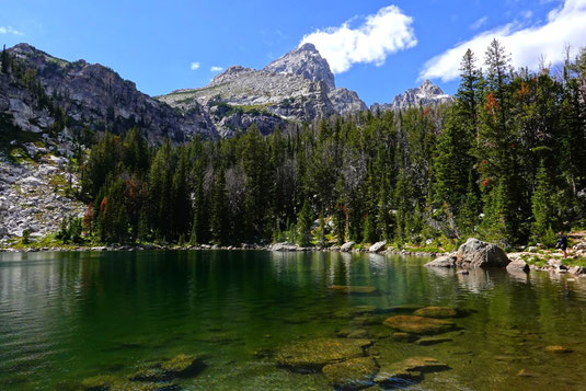 Bergsee Grand Tetons, Surprise Lake, Grand Teton Nationalpark, Wanderung, Trekking, Übernachtung, Backcountry, USA