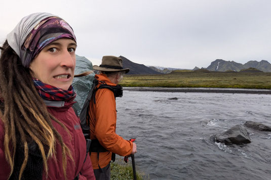 River crossing Laugavegur, Iceland, hiking, thru-hiking