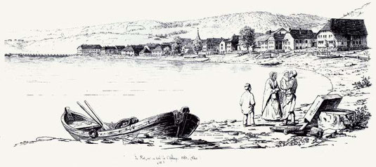 Grève du lac de Joux en 1853 par un dessinateur inconnu  (Collection Daniel Lehmann)
