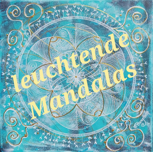 leuchtende Mandalas, türkis und gold. Workshop Metitation, Leinwand, www.passion-of-nature.ch