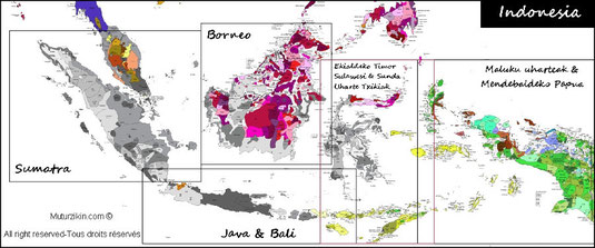 Carte des langues en Indonésie, le bahasa indonesia et langues régionales.