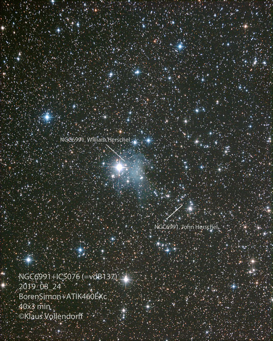 NGC6991 mit Emissionsnebel IC5076 im Sternbild Cygnus (Schwan) mit 8" f3.6, ATIK460EXc+LPS-D1