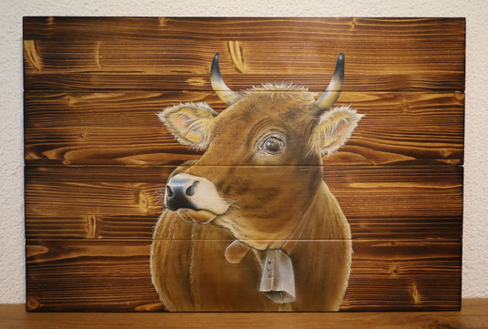 Auftragsmalerei / Holzwandbild bemalen / Holzuhren bemalen / Milchkanne bemalen / Holzwandbild bemalen / www.petras-handwerk.ch