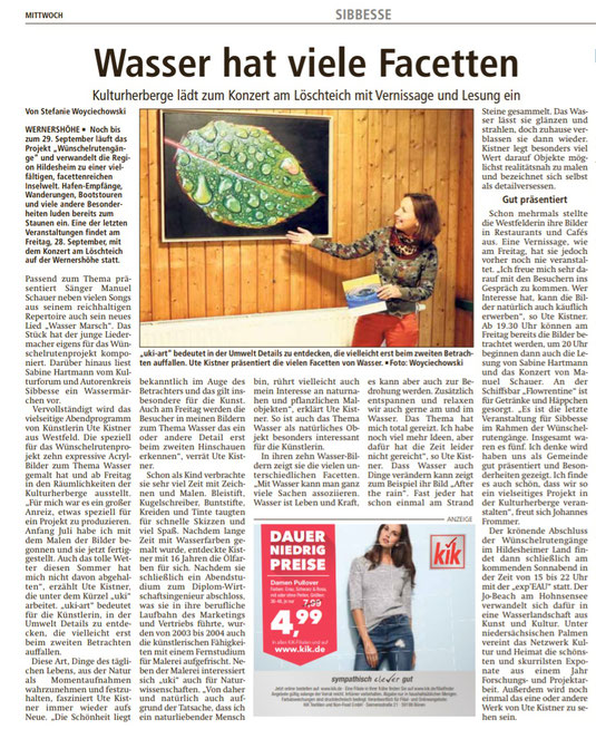 Auszug aus der regionalen Zeitung LDZ vom 26.09.2018 zur Ausstellung zum Thema Wasser