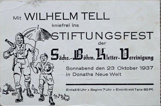 Eintrittskarte zum Stiftungsfest der SBKV von 1937