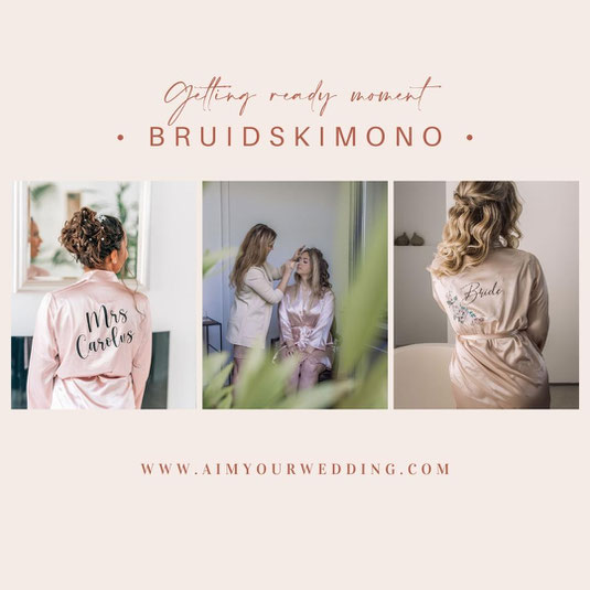 bruiden starten hun dag het liefst in een satijnen gepersonaliseerde kimono