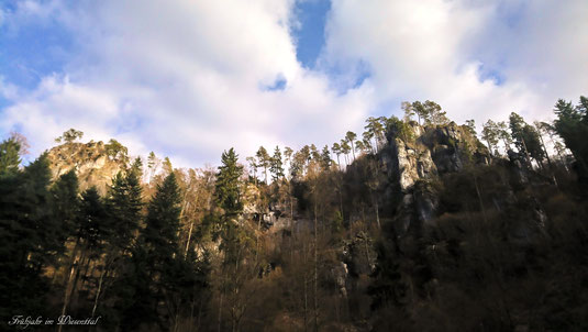 Wiesenttal, Frühling, Felsen, Fränkische Schweiz, Oberfranken, Franken, Ausflug, Sonnenschein, blauer Himmel, Wolken, Wald, Ausflug, wandern, laufen, klettern, Radtour