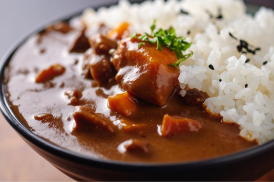 野菜がごろごろ盛り付けられたカレーライスの器。