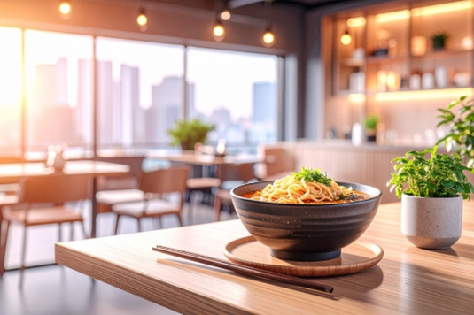 食堂でランチ。ラーメン。休憩時間。