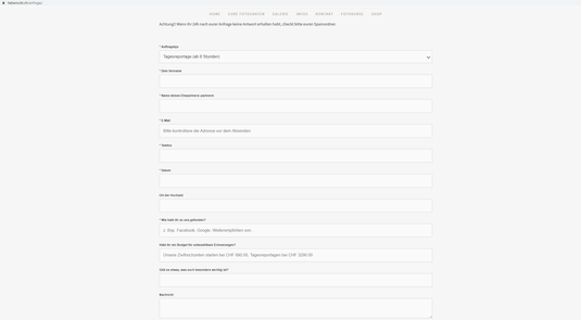 Kontaktformular von Hochzeit.Management auf unserer Webseite