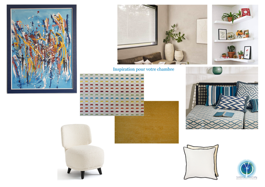 Proposition de couleurs et de matériaux en partant du tableau des clients; Isabelle Mourcely-Décoration, conseil et design d'intérieur, Indre et Loire 37 Tours et Chinon